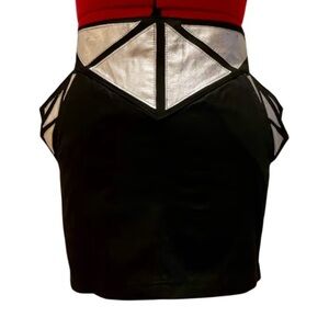Lip Service Mirror Image silver cyberpunk corporate goth structured mini skirt S